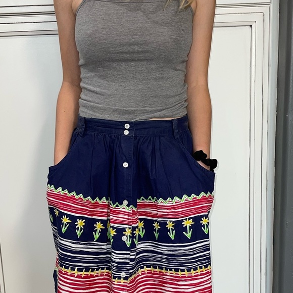 Vintage Guess Blue front button up daisy floral skirt USA made L 80s 90s - Picture 7 of 7
